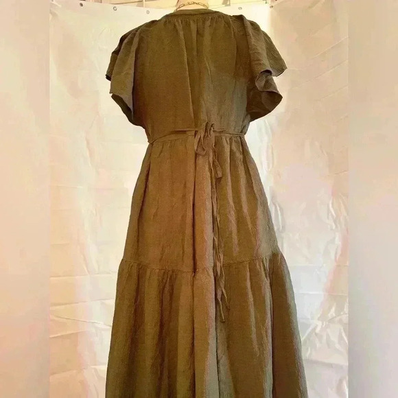 Calvin Klein Green Flutter Sleeve V-Neck Midi Sundress - Picture 5 of 7